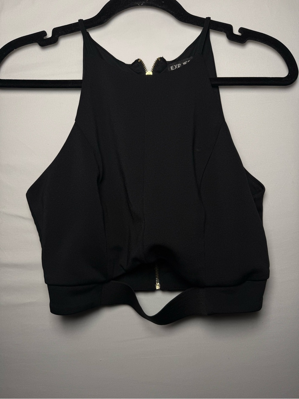 Express Black Cropped High-Neck Halter Top